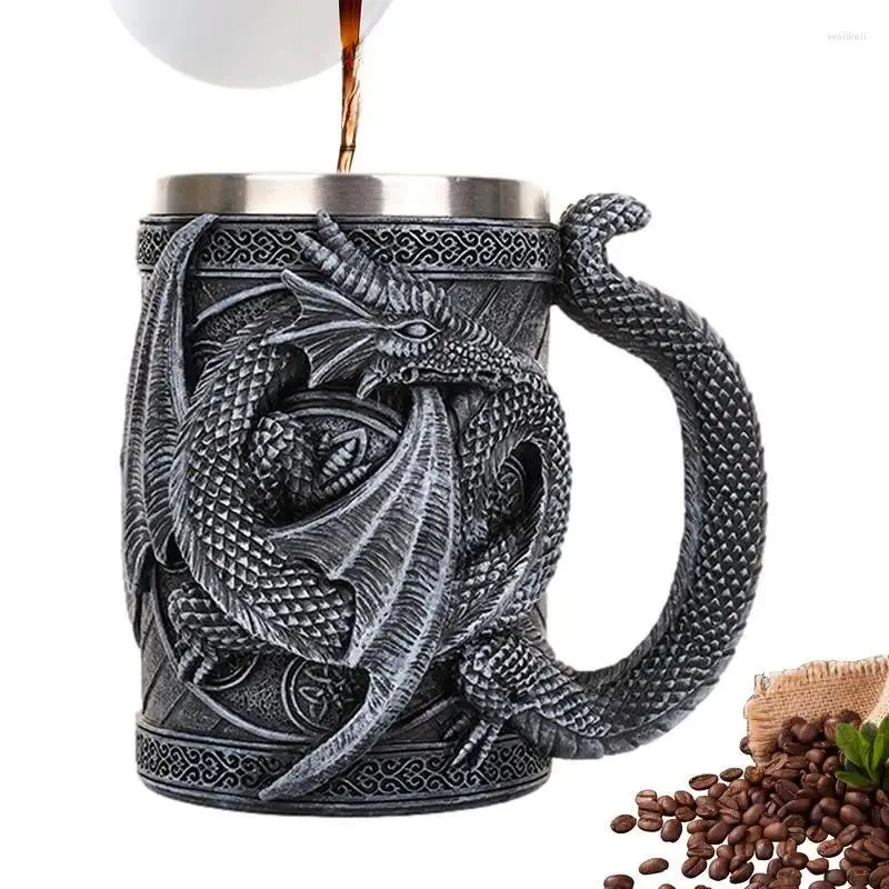 Mugs Dragon Beer Cup 3D Coffee Mug Novely Gothic Steins Tankard 568 ml rostfritt stål för te