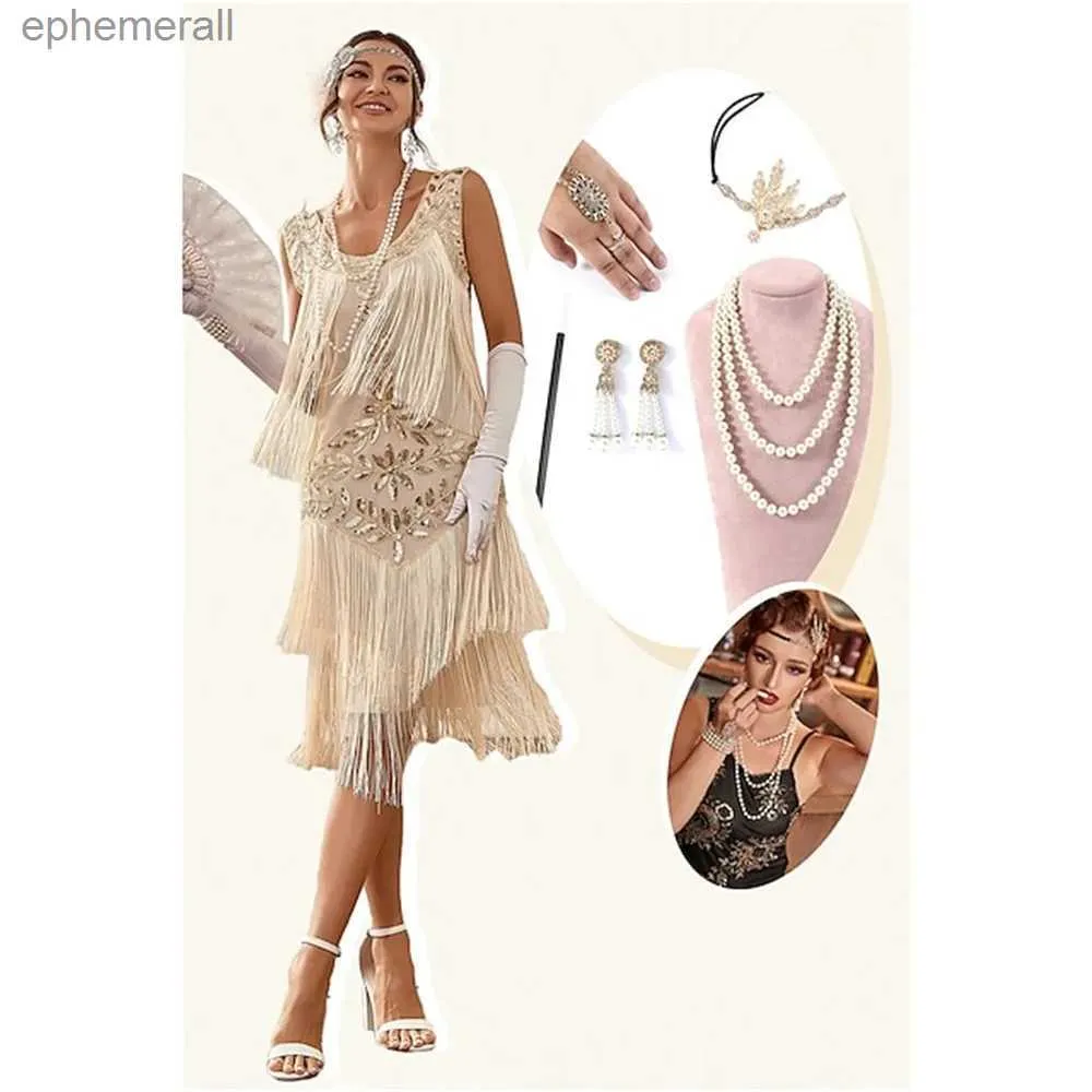 Urban Sexy Dresses 5pcs/set Vintage 20s 1920s Dress Outfits The Great Gatsby Womes Sequins Tassel Fringe Evening yq240330