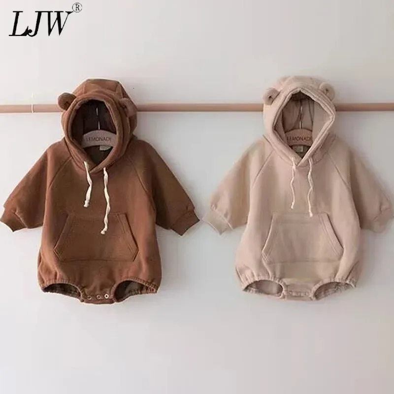 Vêtements d'automne/hiver pour bébés garçons, sweat-shirt en peluche avec oreilles, barboteuse pour filles, barboteuse à capuche, pantalon en polaire, 240323