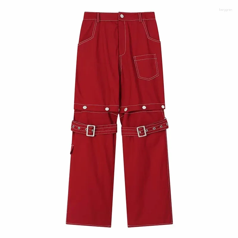 DHgate.com:Womens Deconstructed Cargo Pants Set, Y2k Red Low