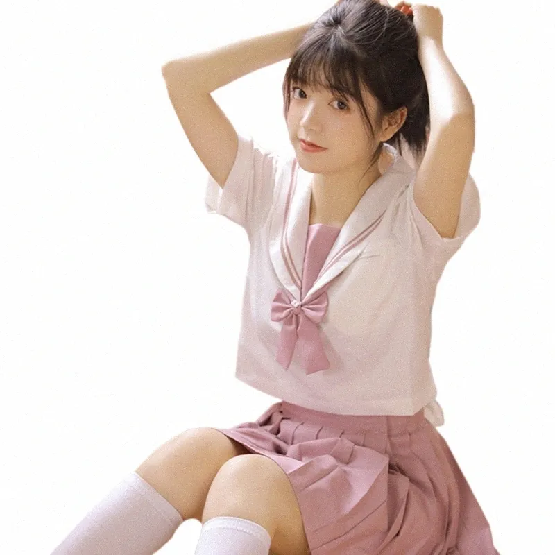 japanese Korean Sailor Suit School Dres Jk Set for High School Girl Cosplay Student Seifuku Skirt Anime Pink White Uniform P3b7#