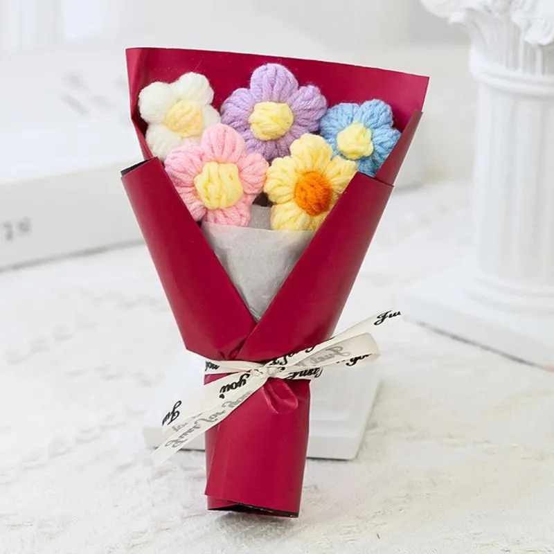 Flores decorativas mini crochê decoração de casa artesanal criativo buquês de presente floral colorido margarida malha dia do professor