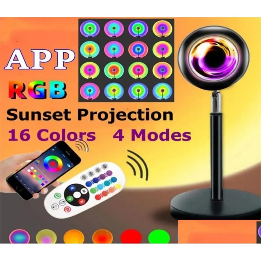 Light Lights 16 Colors Bluetooth Sunset Lamp Projector RGB LED LID TUYA SMART APP SMART التحكم عن بُعد الديكور غرفة نوم هدية 390 OTUPJ