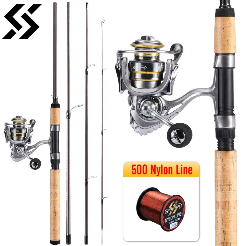 Combo Sougayilang Spinning Set da pesca 2.1m Manico in sughero Canna da pesca in fibra di carbonio Bobina in alluminio CNC Mulinello per carpa con lenza da 500m