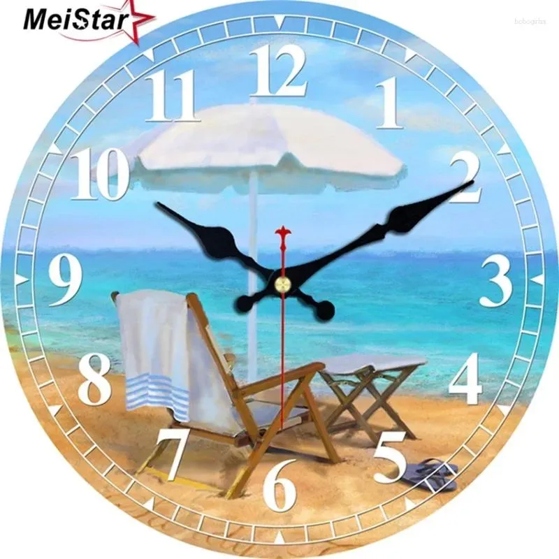 Horloges murales 2024 Été Vintage Plage Silencieux Bref Salon Bureau Décor À La Maison Art Grand Duvar Saati