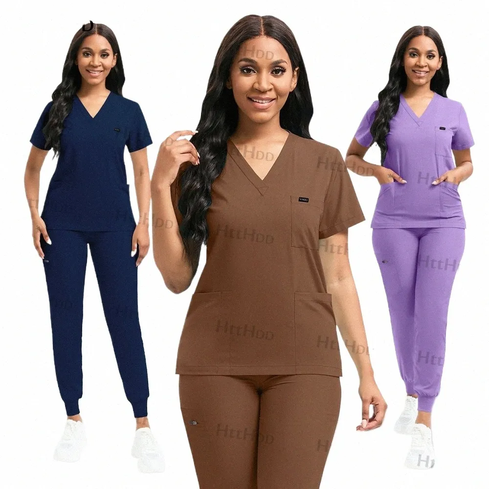 Uniformes médicos Mulheres Atacado Hospital Médico Enfermagem Scrubs Uniforme Dental Clinic Pet Shop Scrub Top Pants Suit Spa Uniforms A8Ub #