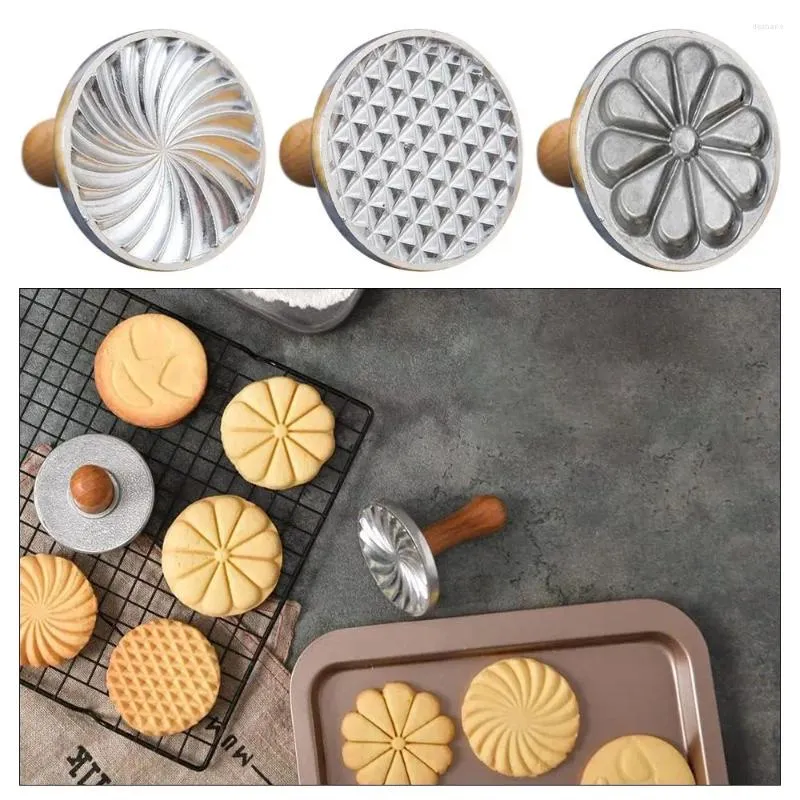 Baking Tools Cookie Making Mold Wooden Handle Pressing DIY Set Diamond/Spiral Coil/flower Shaped Style