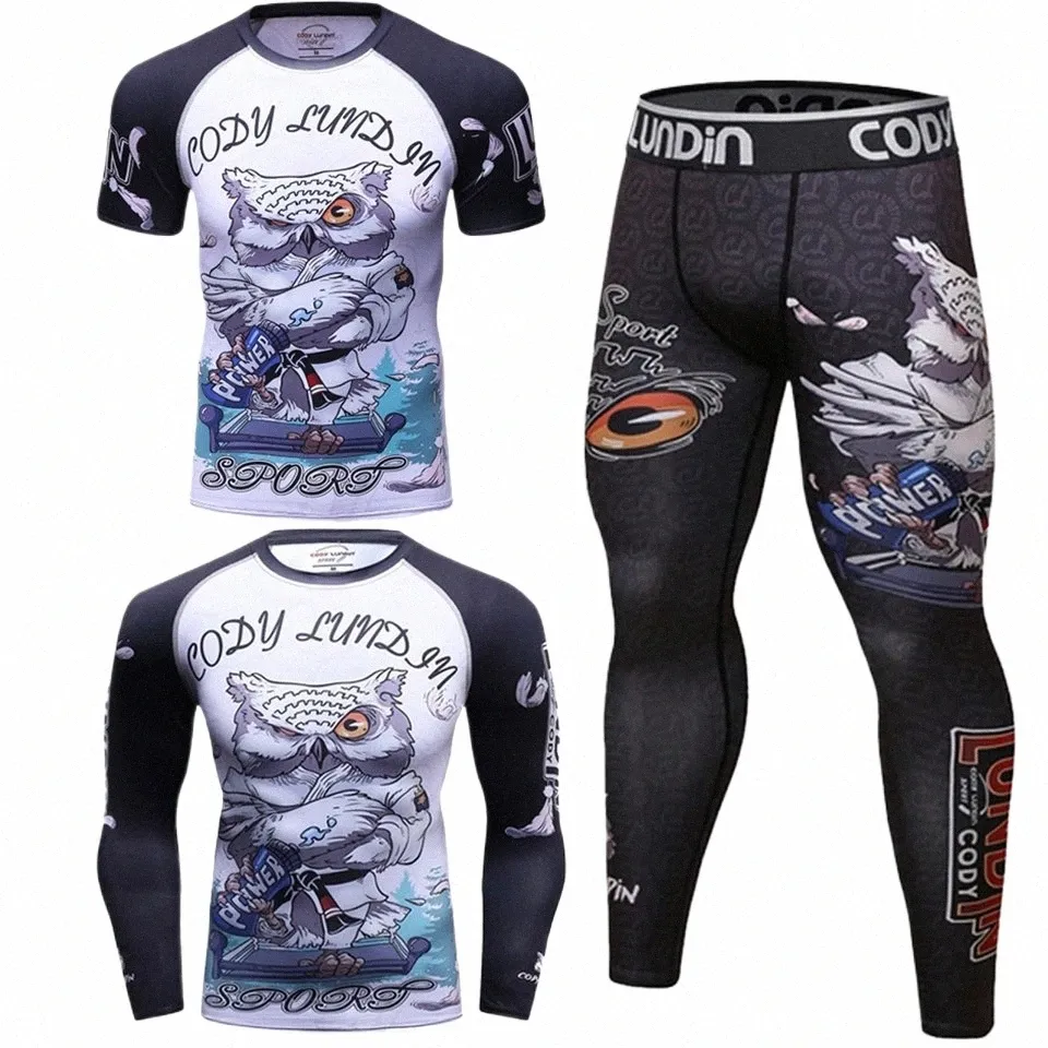 boxe Jiu Jitsu T-shirt + pantaloni Set Bjj Rguard per uomo 3D stampato MMA Compri T Shirt Kickboxing Kit Muay Thai Sportwear J82s #