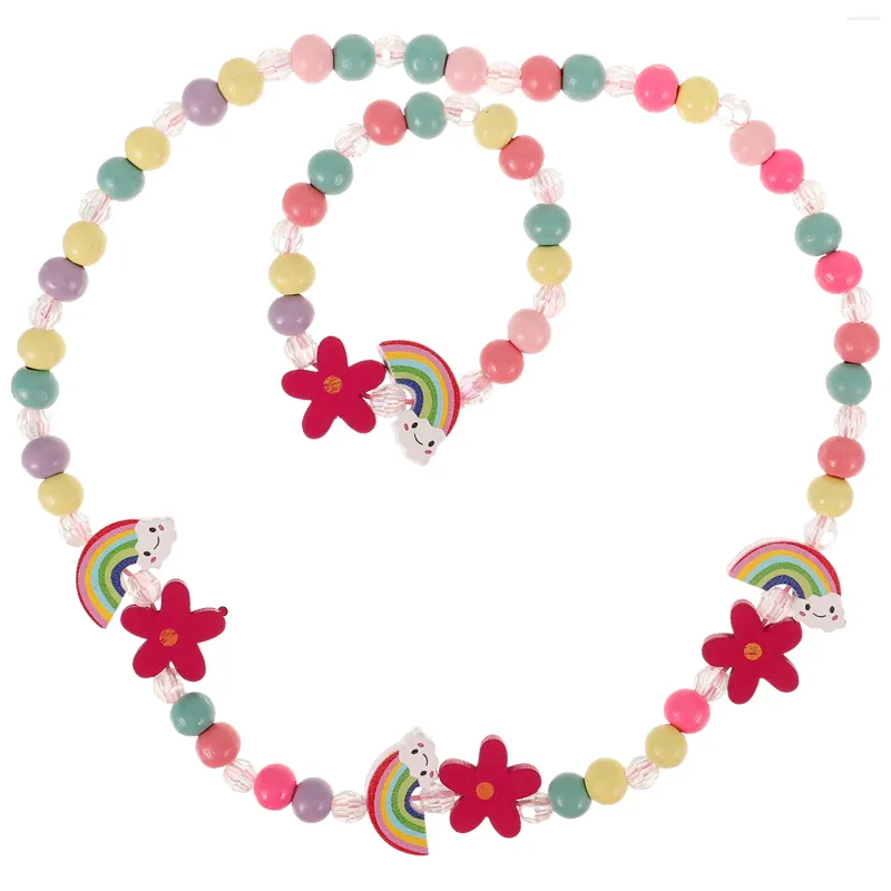 Armreif Mädchen Schmuckset Geburtstagsgeschenke Perlen Halskette Armband Kit Holz Halsketten für