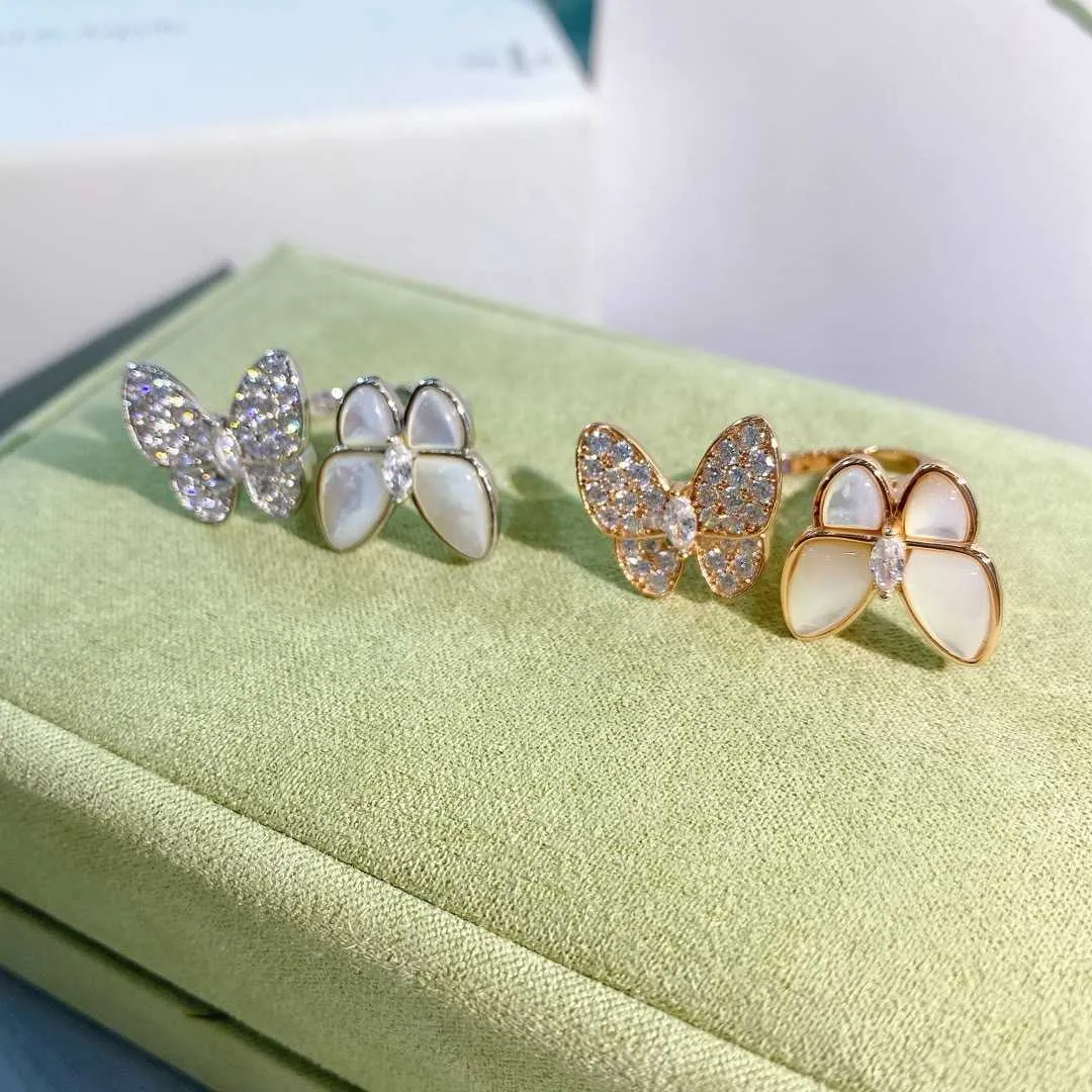 Designer VAN Butterfly Ring High Edition White Beiman Diamond 18k Opening Adjustable Index Finger Advanced Does Not Fade