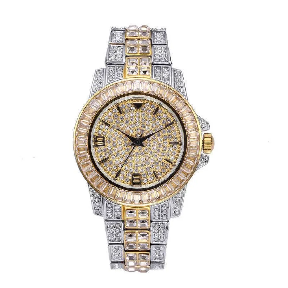 Luxury Bling Crystal Gold Silver Color Ice Out Quartz Iced Wrist Watch for Men Mane Waterproof Hip Hop Jewwelr Wristwatch268a