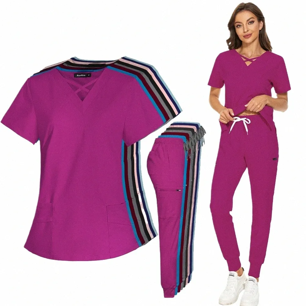 fi Hospital Nurse Workwear Operating Room Scrubs Set Clothes Dental Clinic Doctor Uniforms Lab Suits Beauty Sal Top Pants P2ao#