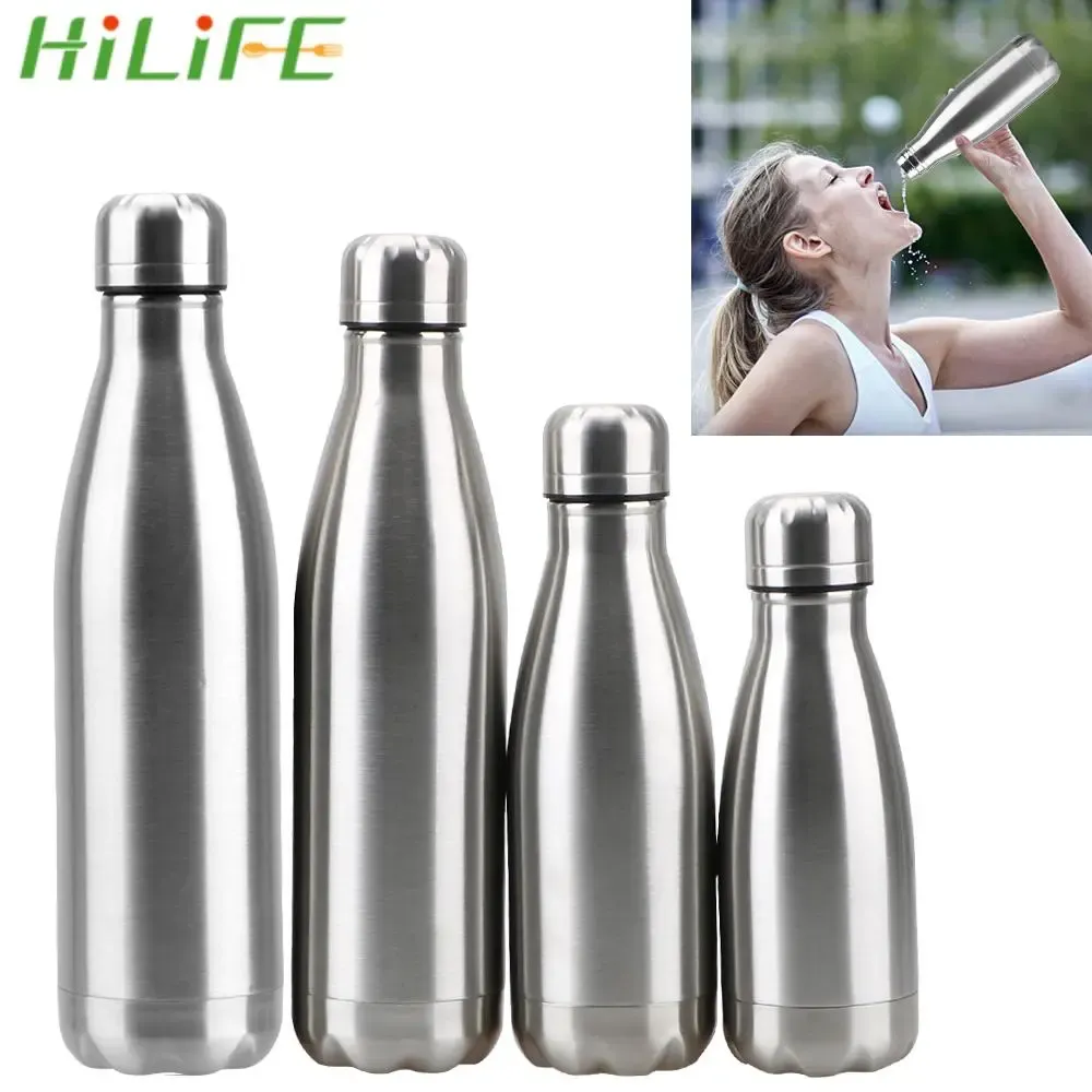 HILIFE bouteille d'eau à paroi unique 350ML 500ML 750ML 1000ML bouteille d'eau Cola en acier inoxydable bouteilles de boisson de sport de voyage en plein air