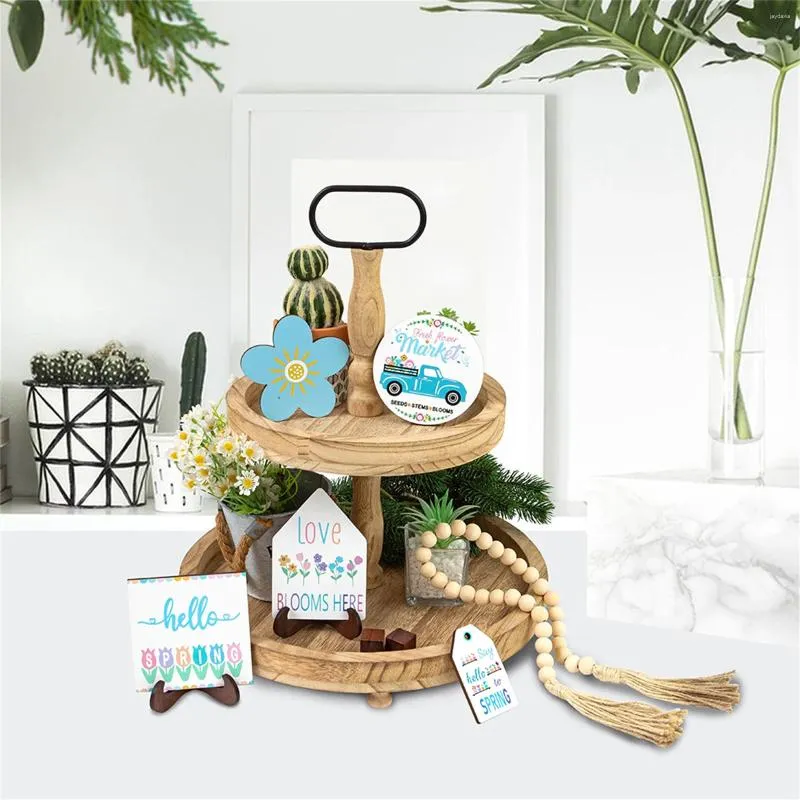 Party Decoration 1Set Wood Tiered Tiered Tray Decor Summer Rustic Home Decorations Crafts Desktop Ornaments for Holiday Heartwarming