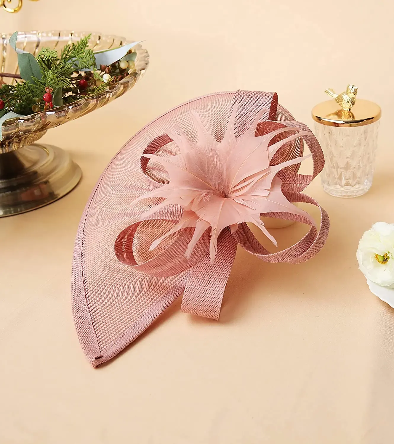 Light Pink and Blue Vintage Fascinator Headband Derby Hat Tea Party Formal Tea Party Fascinator Hat Kentucky Derby Feather Pillbox  main image 2