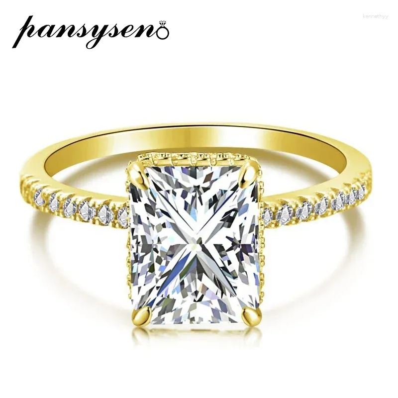 Anéis de cluster Pansysen 925 prata esterlina 4ct simulado moissanite diamante anel de noivado de casamento 18k banhado a ouro jóias finas presentes