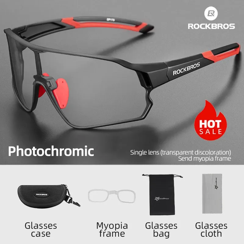 Rockbros Cycling Glasses Pochromic MTB Road Cykel UV400 Skydd Solglasögon Utomhus Eyewear Sport Goggles Equipment 240314