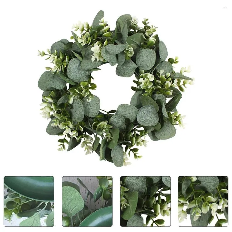 Decorative Flowers 2 Pcs Artificial Grass Ring Faux Eucalyptus Garland Leaves Wreath Spring Plastic Plant