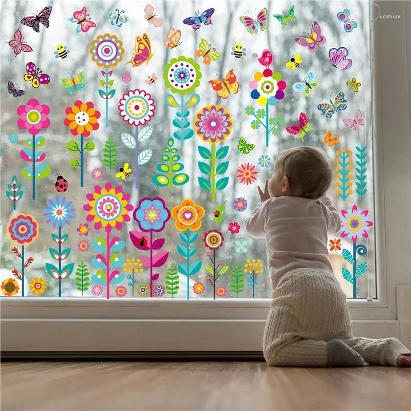 Autocollants de fenêtre fleur papillon plante maison salon enfants maternelle verre décoration PVC statique
