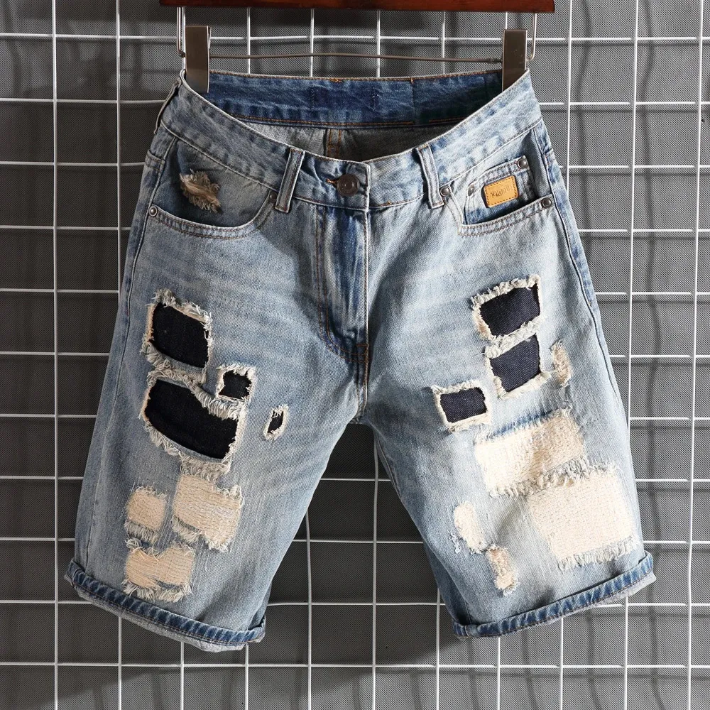Брендовые мужские шорты большого размера, летние бриджи длиной до колена, джинсовые бермуды, классические эластичные короткие брюки, джинсовые мужские D30 240325