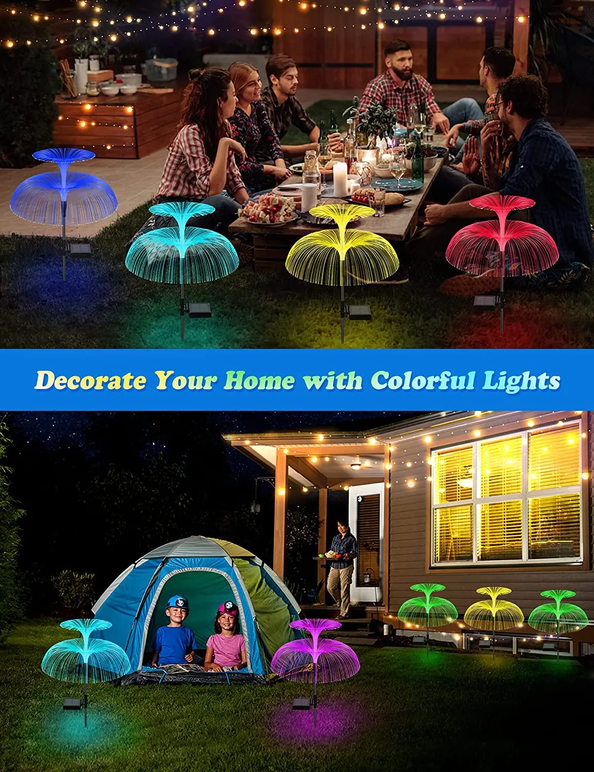Double Jellyfish Light Solar Garden LED Fiber Optic Lights Outdoor ...