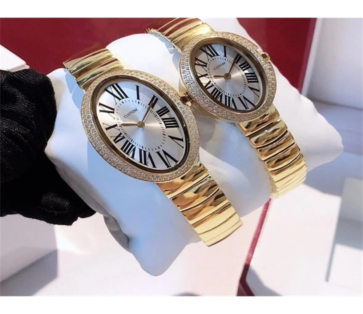 Montres-bracelets Mode personnalisée BAIGNOIRE femmes hommes couple horloge en acier inoxydable cristal baignoire marque de luxe Cz lunette ovale horloge 22105153043