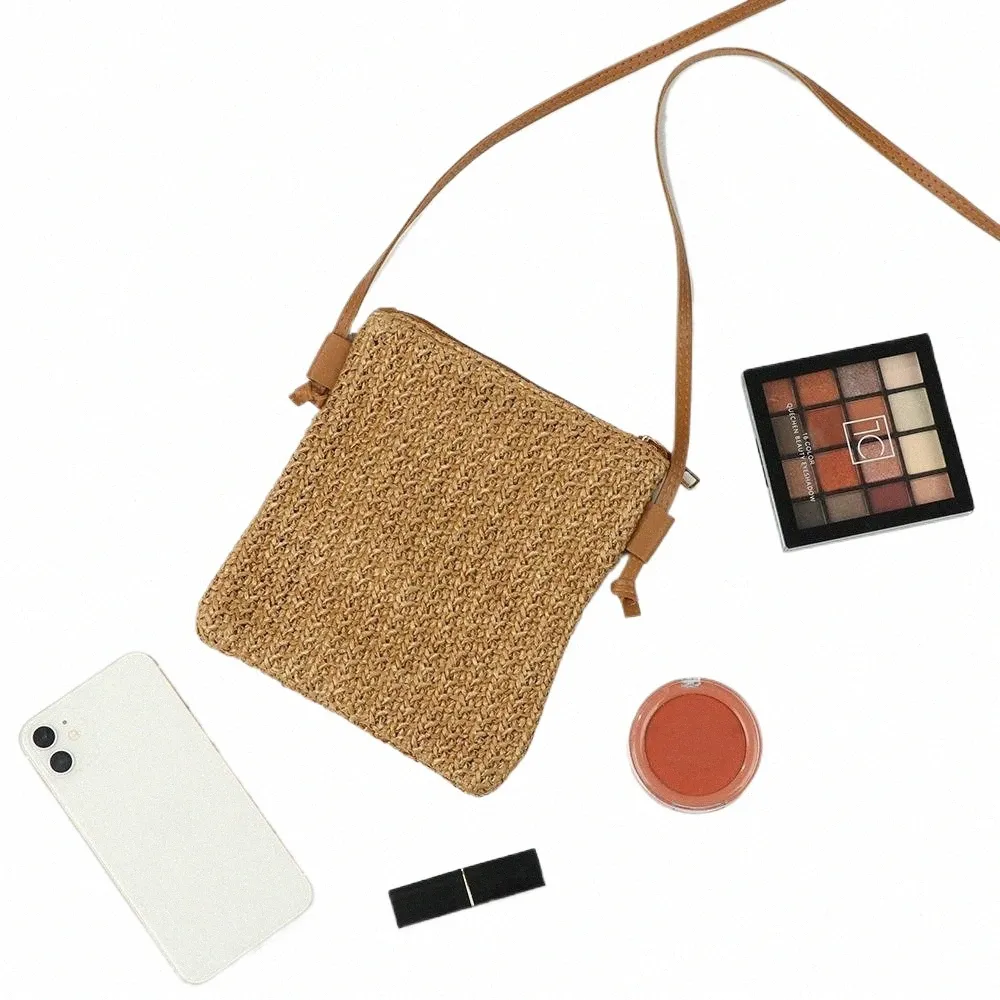 summer Vacati Cute Square Rattan Small Straw Beach Bag Handbag Purse Clutch A4ig#