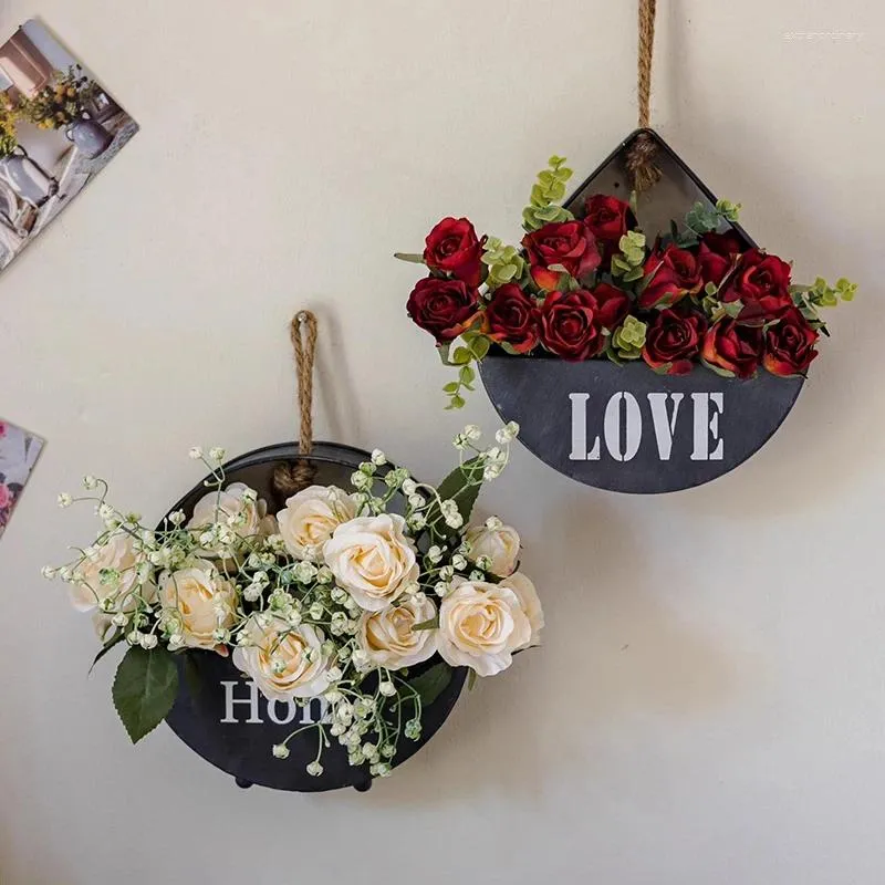 Wazony nordycki żelazna ściana wisząca wazon DIY Love Dekoracyjne kwiaty kwiatowe z winoroślami domowy dekoracje salonu