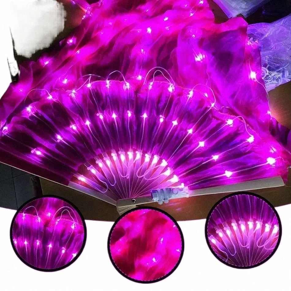 Vrouwen LED Buikdans Zijde Fan Sluiers 180 cm Buikdans LED Zijde Fan Dansvoorstelling Props Kleurrijke Lichtgevende Zijde fans b5oA #