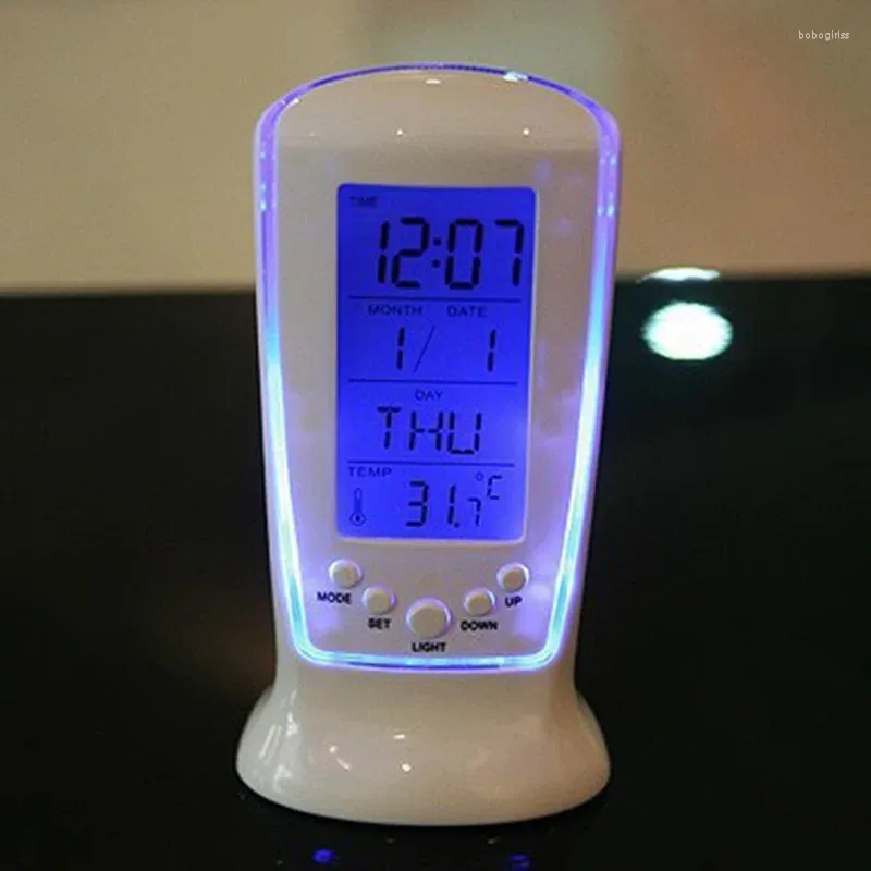 Orologi da tavolo Calendario digitale Temperatura Sveglia a LED Retroilluminazione blu Luce notturna elettronica Display snooze da scrivania