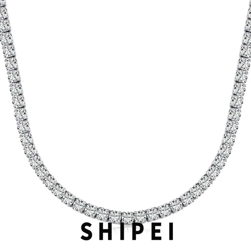 ネックレスShipei 925スターリングシルバー24 mmホワイトサファイアジェムストーンヒップホップロックテニスチェーンネックレスファインジュエリー卸売