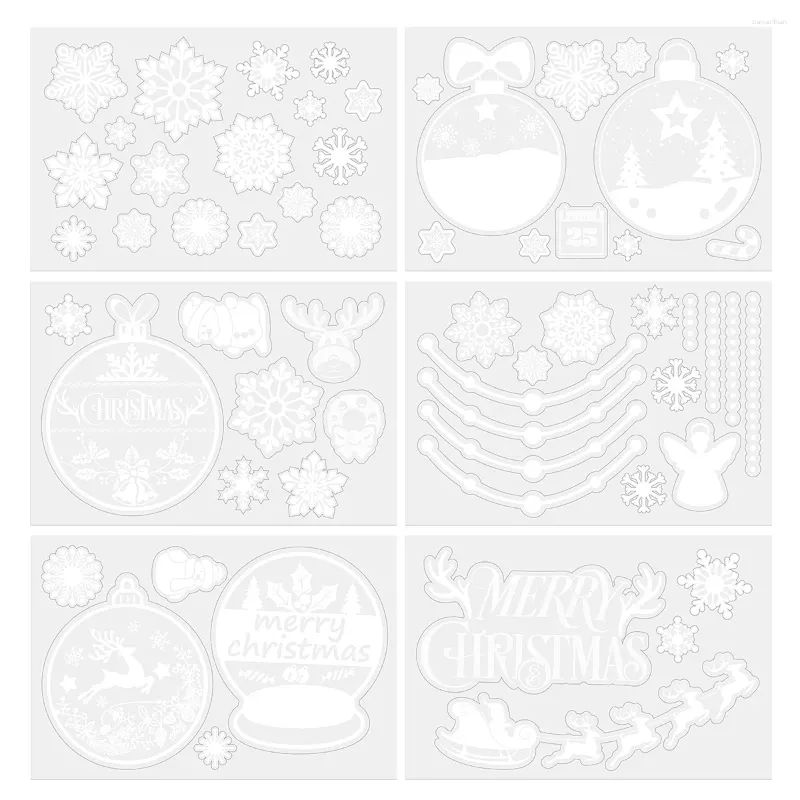 Vetrofanie 6 fogli Natale Clings Fiocco di neve Campana Merry Words For