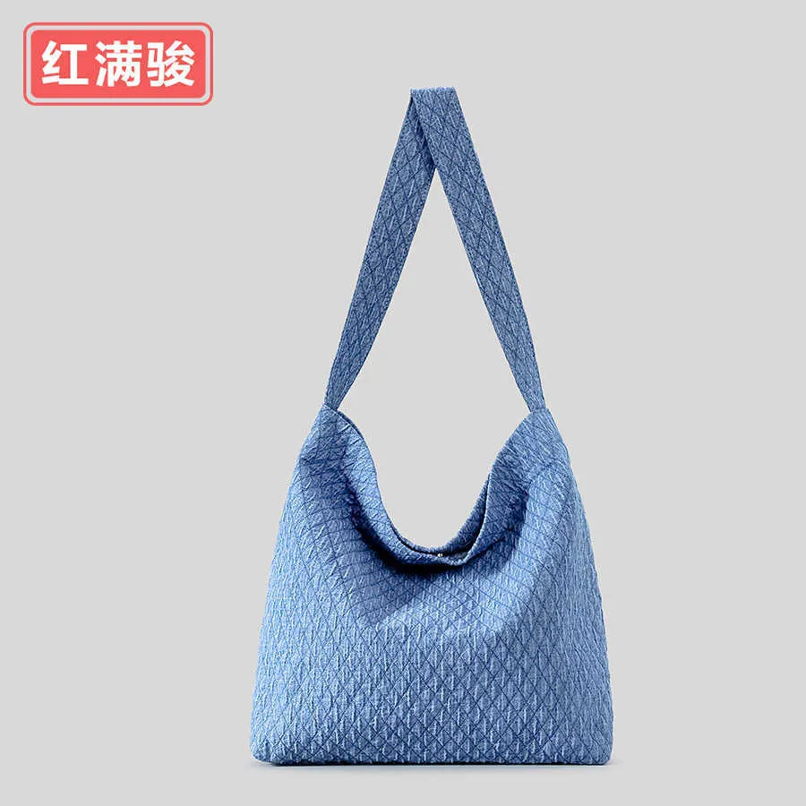 Sac à bandoulière en denim à grille de diamant pour femmes, fourre-tout polyvalent de grande capacité, fourre-tout de couture, nouvelle collection 2024