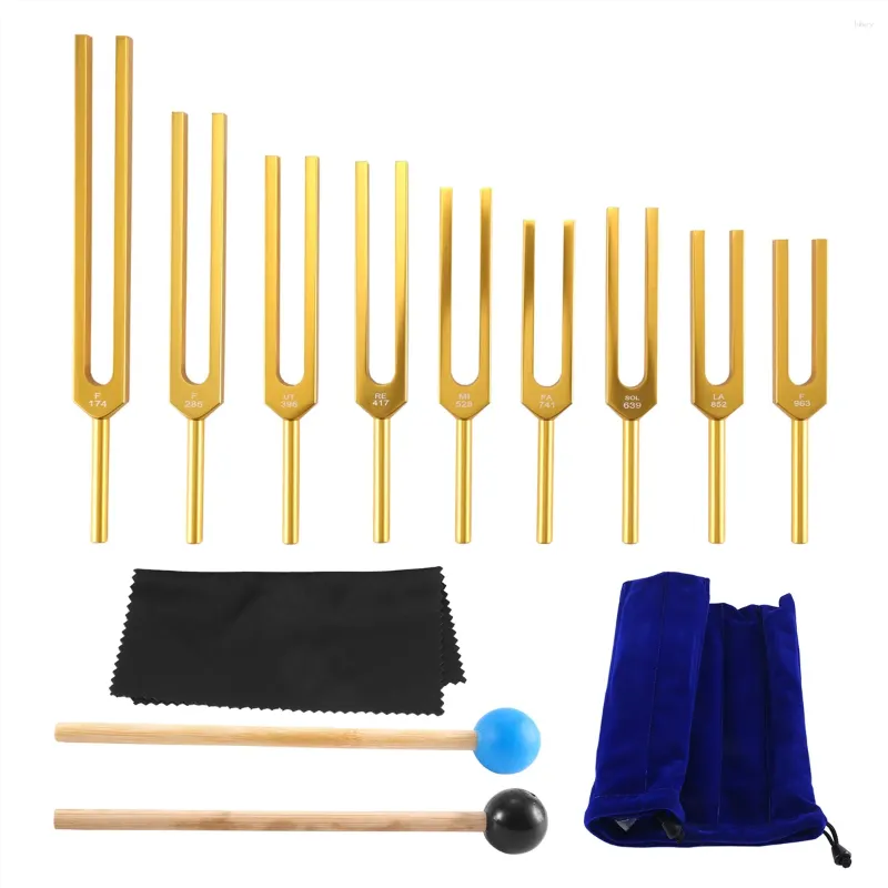 Miski Tuning Fork Set - 9 widelców do leczenia czakry terapia dźwiękowa Zachowaj umysł ciała i ducha w doskonałej harmonii - złoto