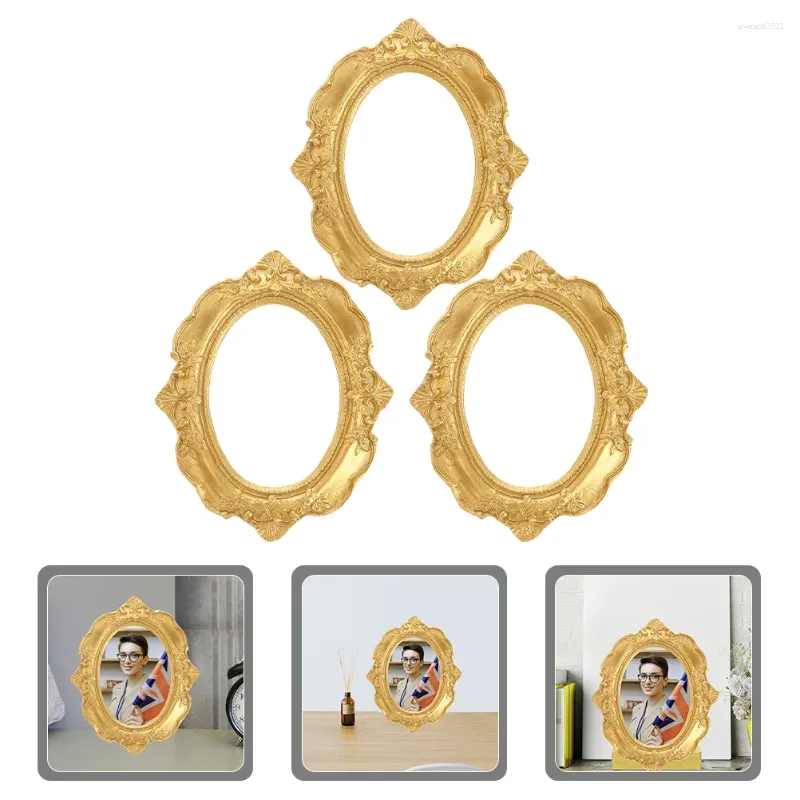 Frames 3 Pcs Mini Po Frame Display Picture Ornament Prop Resin Vintage Golden