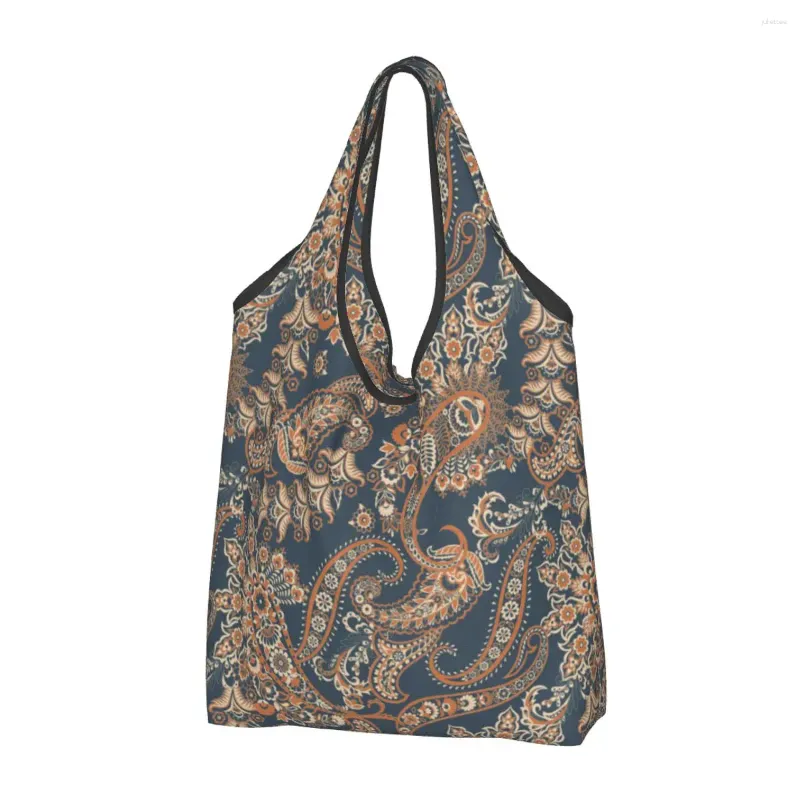 Sacos de compras Tradicional Paisley Padrão Saco Reutilizável Sacola de Supermercado Grande Capacidade Floral Reciclagem Bolsa Lavável