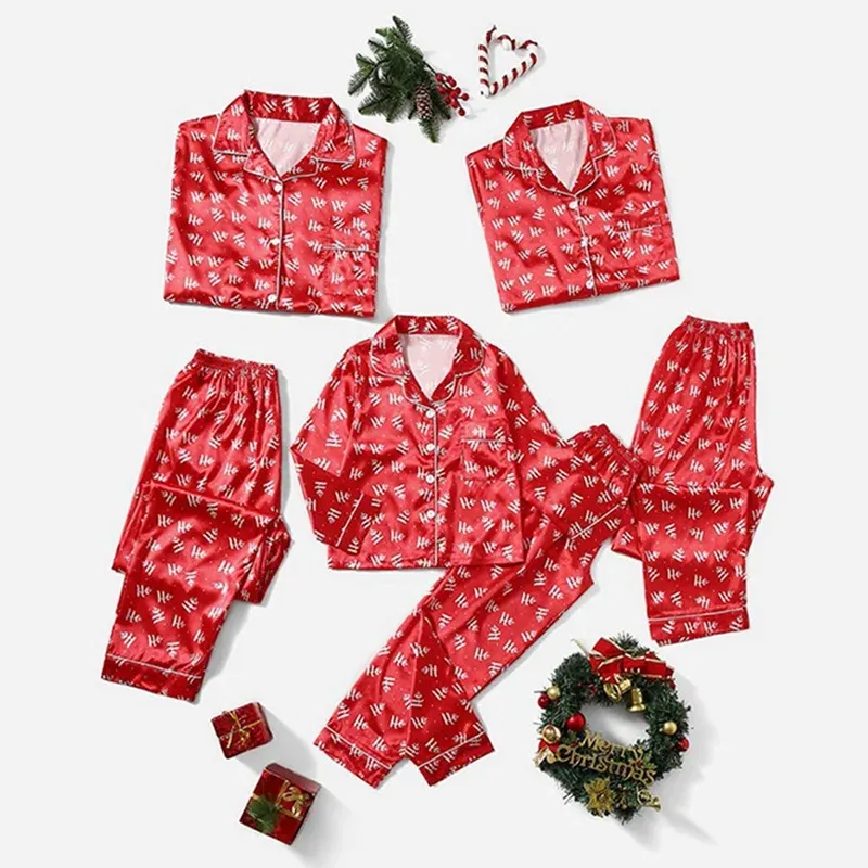 Matching Family Christmas Pajamas Silk Satin Parent Child