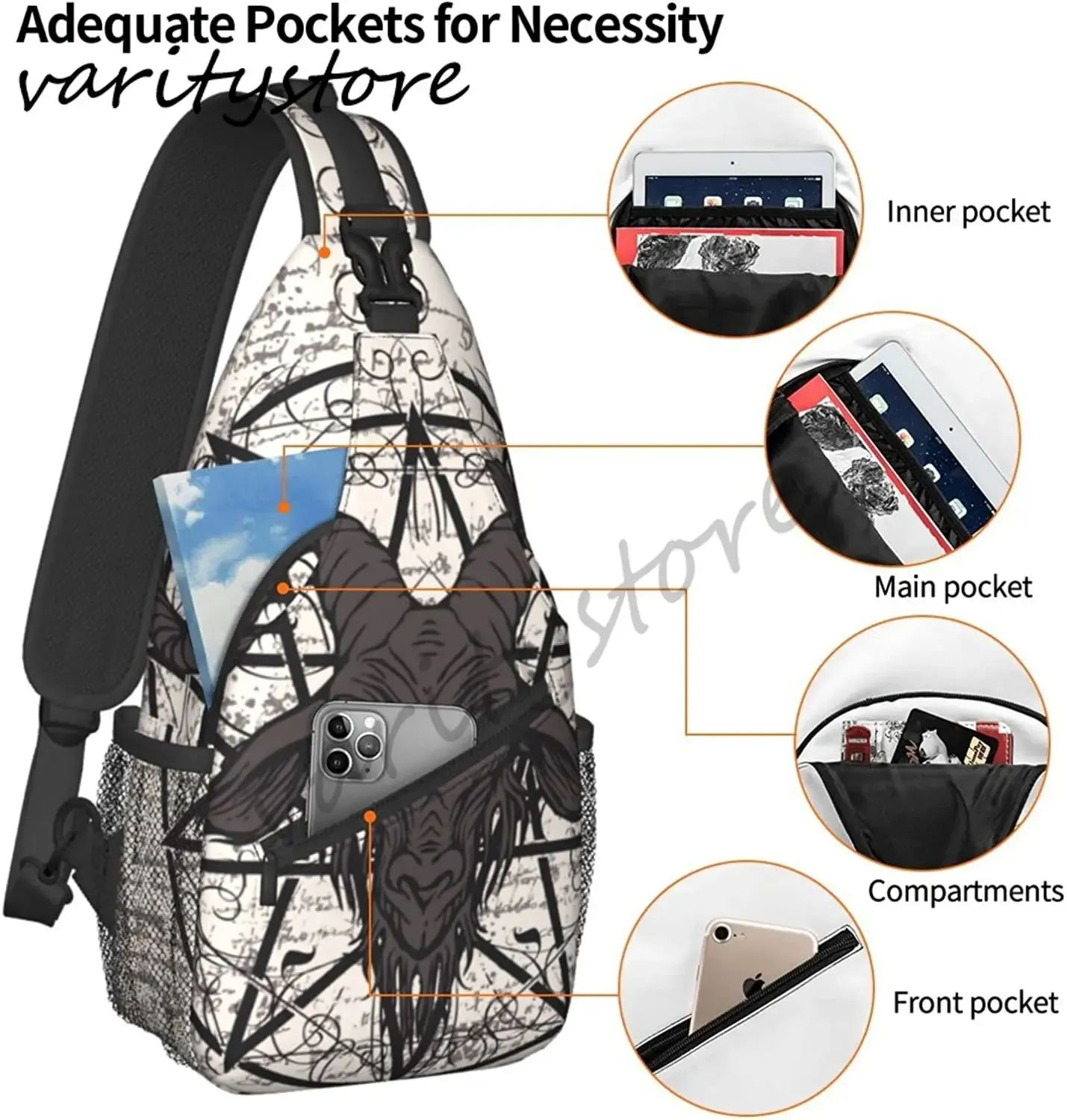 Pentagram Goat Skull Polyester Sling Bag Crossbody Travel  display picture 1