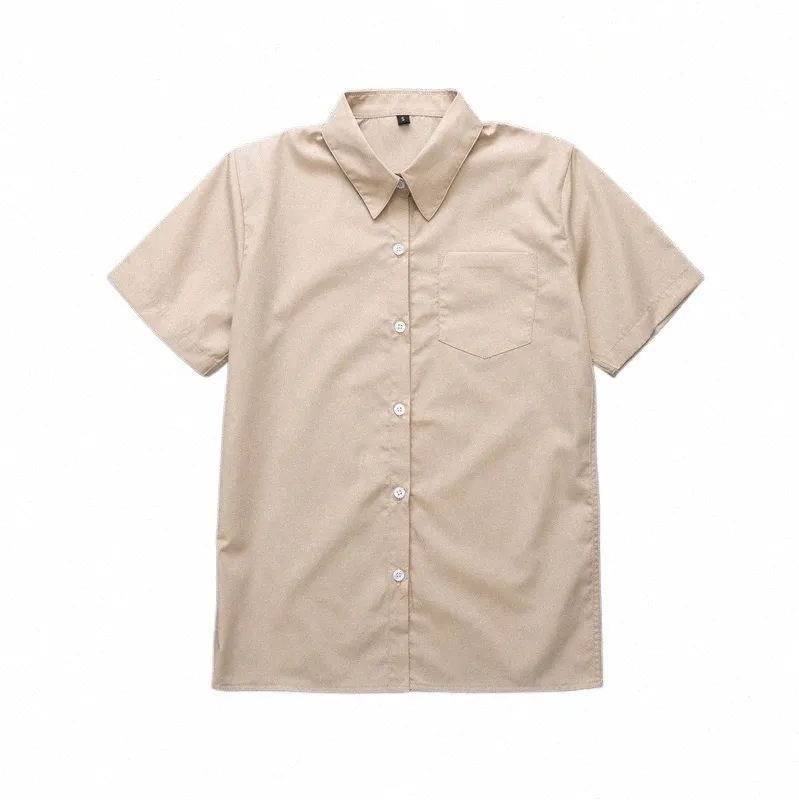 Japanische Schuluniform Mädchen und Junge Schule Tops Kurzarm Cott Shirt Frauen Männer Oversize XS-5XL Khaki Braun Arbeitsuniform 44Ss #