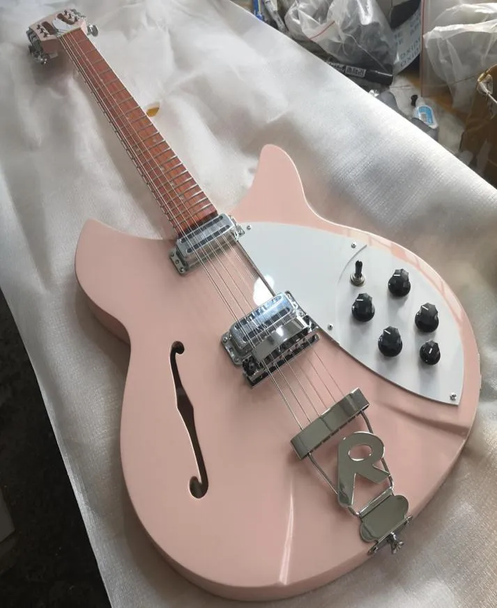 Pink 12 Strings Electric Guitar Model 330 Rick Toaster Pickups Electric Guitars شبه جوفاء ذقن مصنوعة من القيثارات 1300271