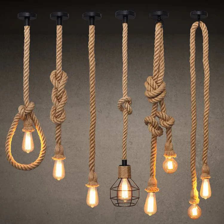 Hemp Rope Plug-In Pendant Light – 5M Cable With Switch, E27 Socket, Indoor Hanging Light Kit For Retro, Industrial, DIY Lampshades