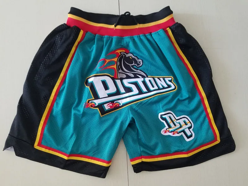 Mens''Detroit''pistons''authentic Shorts basket retro nät broderade casual atletiska gymlag shorts blå