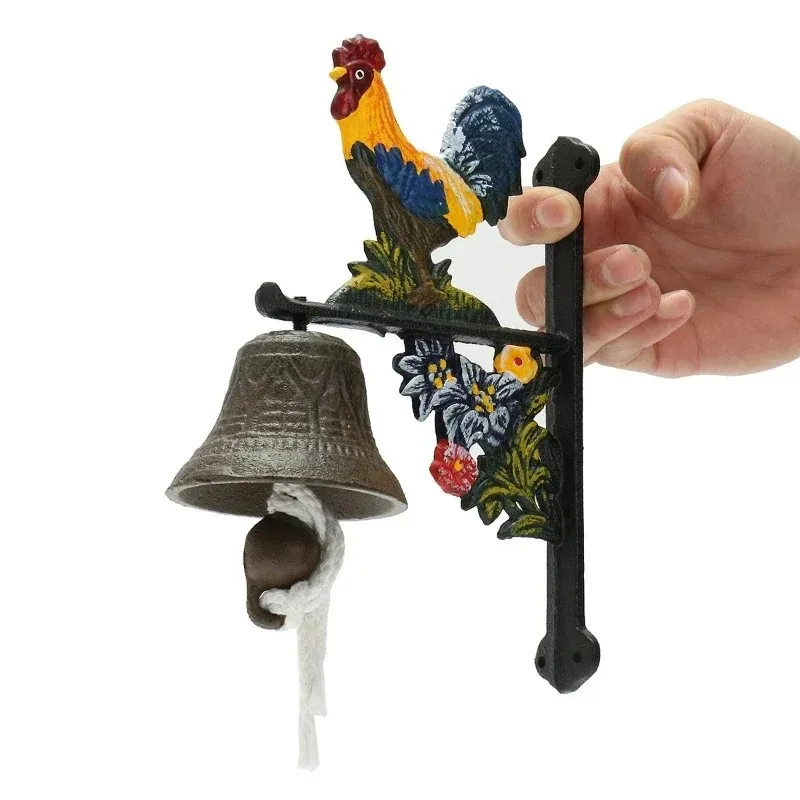 ANPWOO Gallo in ghisa stile vintage, campanello porta, montaggio a parete, decorazione giardino domestico, controllo dell'accesso
