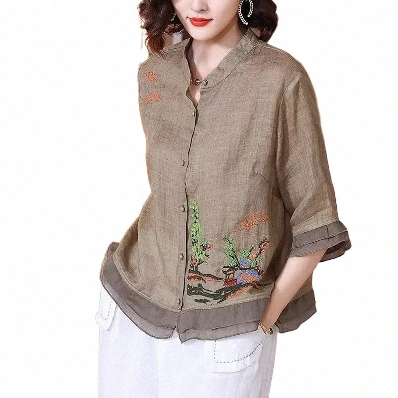 Lente Traditial Chinese Stijl Oosterse Shirt Kleding voor Vrouwelijke Vrouwen Half Mouw Hanfu Losse Casual Blouse Grote Maat Tops F3W7 #