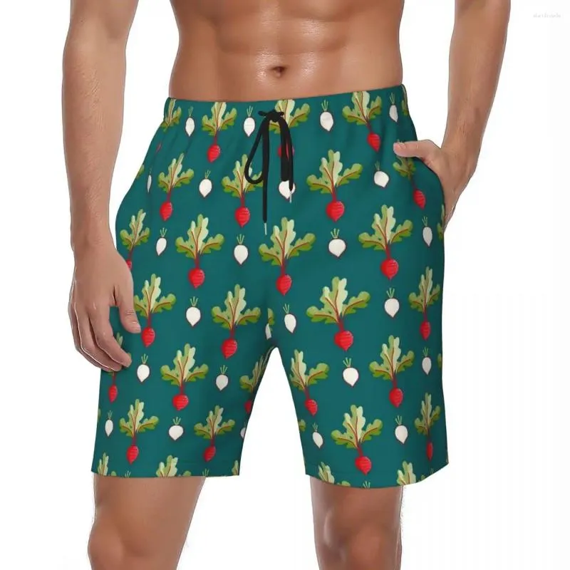 Men's Shorts Man Gym Radishes Print Classic Swimming Trunks Red And White Breathable Running Plus Size Board Short Pants