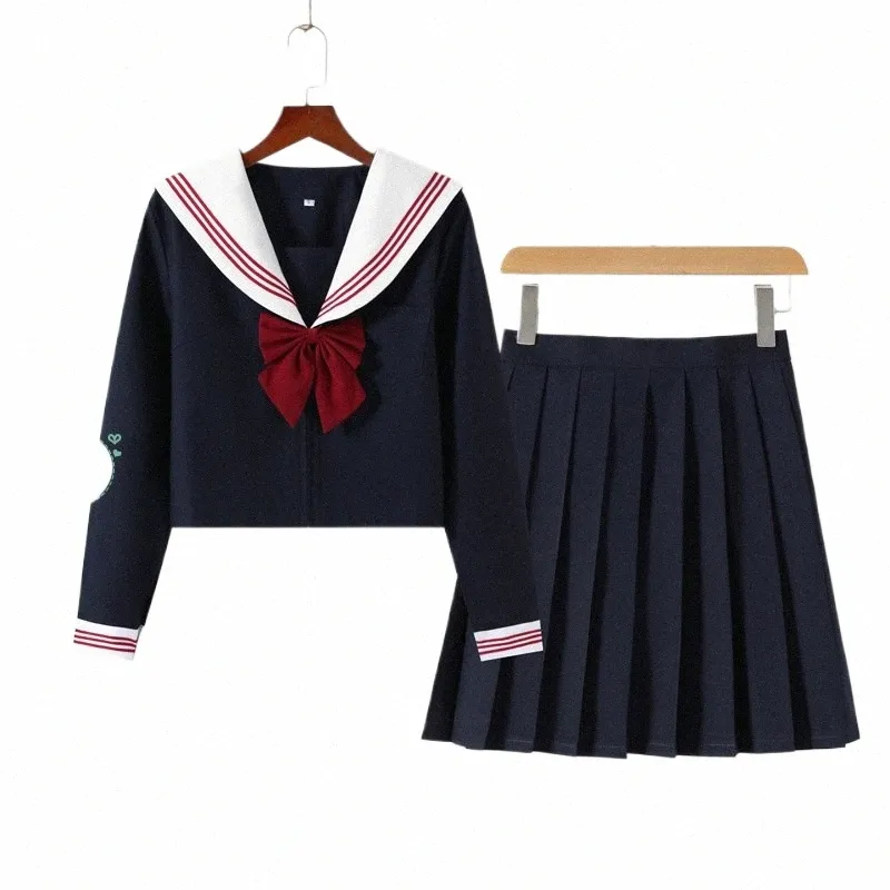 basic Navy Sailor Suit Japanese School Uniform Schoolgirl Seifuku Student Anime Cosplay Costume Women Sexy JK Pleated Skirt 383w#