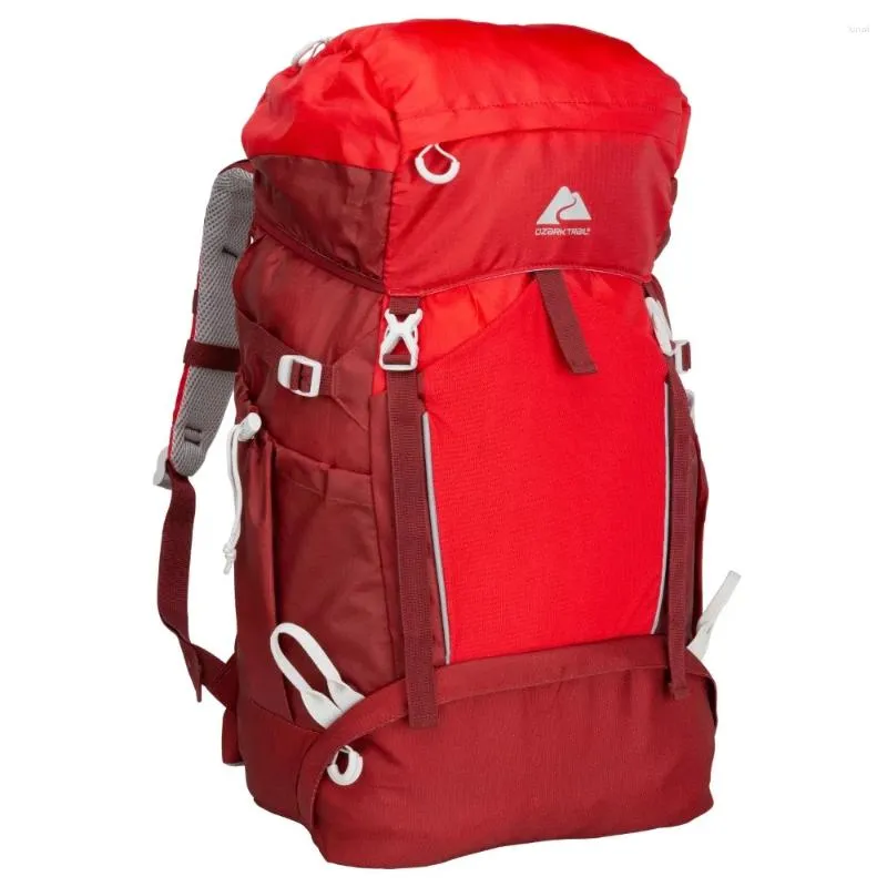 Sacs de rangement Sac à dos de voyage Rouge Ceinture rembourrée unisexe avec 2 poches latérales et accessoires de compression