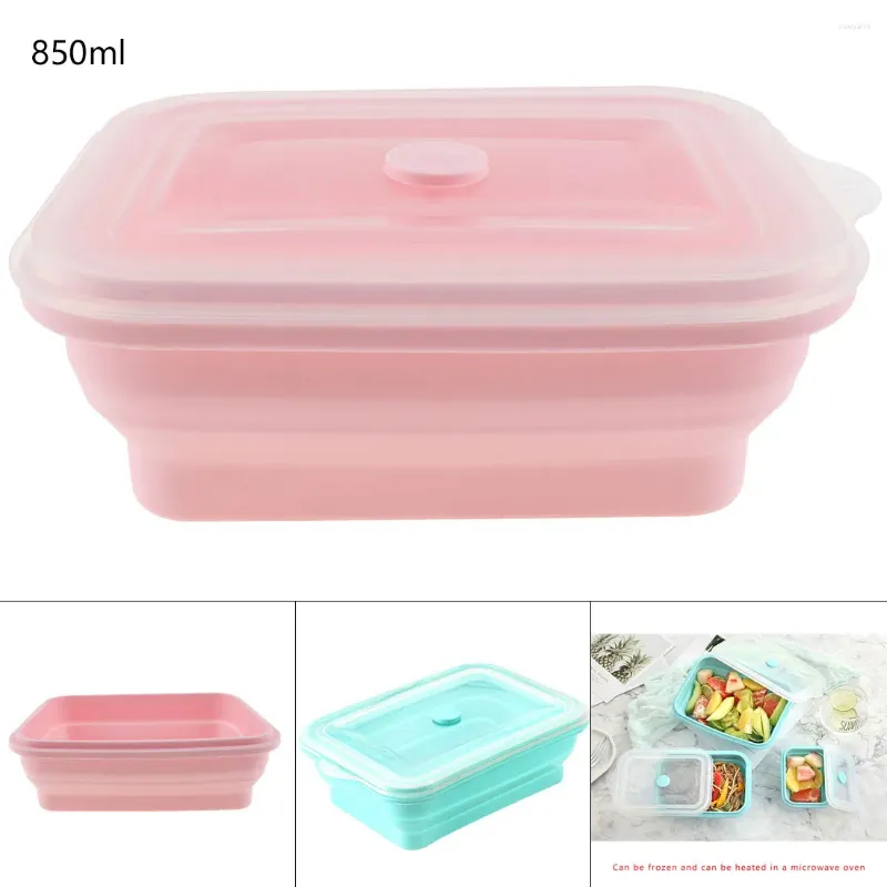 Servies 850ML Rechthoek Lunchbox Schaalbare Opvouwbare Bento Siliconen Box Case Milieuvriendelijke Vers Fruit Container Keuken Tool