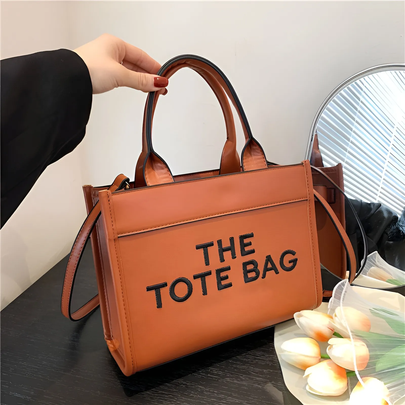 Designer Marc Jacobs Tote Bag Medium Black Canvas Handbag For Women And