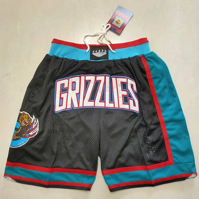 Mens''memphis''grizzlies'authentic krótkie koszykówkę retro haftowane swobodne sportowe szorty na siłownię czarne 03